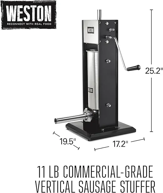 Weston Stainless Steel Vertical Sausage Stuffer, Includes Funnels, 11 lbs Capacity, Silver