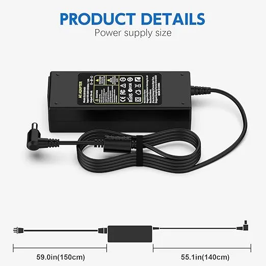 19V AC DC Adapter Charger for LG Electronics 19" 20" 22" 23" 24" 27" 32" Monitor 24LJ4540 24M47H-P 24MP55HQ; DA-48F19 DA-65G19 ADS-40FSG-19 DA-65F19 PS236V IPS236-PN E2750VR-SN Power Supply Cord