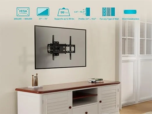 Monoprice Titan Series Full-Motion Articulating TV Wall Mount Bracket - for TVs Up to 70in Max Weight 99lbs VESA Patterns Up to 600x400 Rotating Black