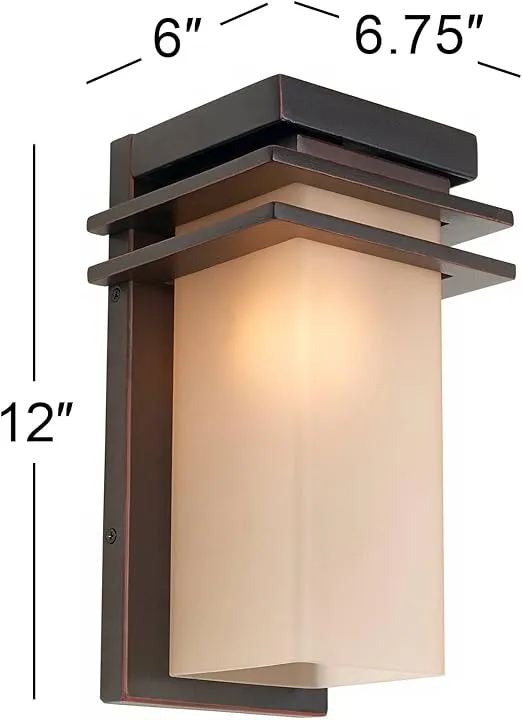 Franklin Iron Works Bernadine 12" High Mission Traditional Outdoor Wall Light Fixture Mount Porch House Exterior Outside Lantern Weatherproof Oil Rubbed Bronze Finish Metal Amber Glass Shade