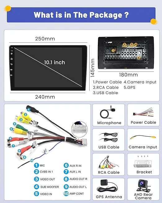 Hikity 2+64GB Double Din Android 13 Car Stereo Wireless Apple Carplay Android Auto, 10.1 inch Touchscreen Car Radio GPS Navigation WiFi Backup Camera Bluetooth HiFi FM SWC Mic