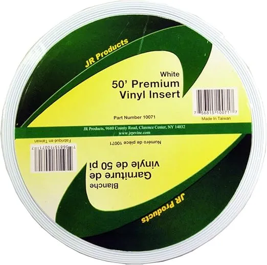 JR Products 10071 Premium Vinyl Insert - White, 1" x 50'