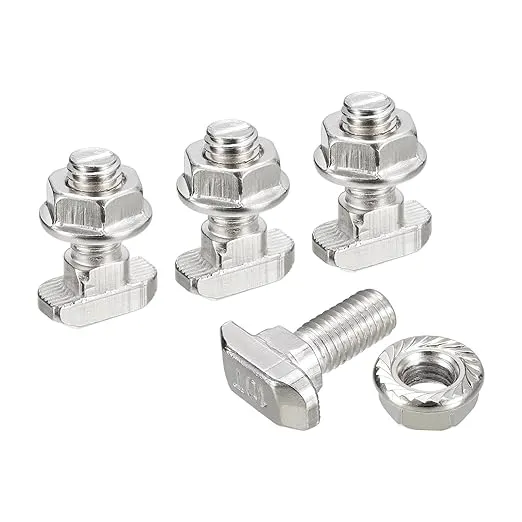 uxcell M8x20mm T Slot Drop-in Bolt and M8 Hexagon Flange Nut Set, 20 Sets Hammer Head T-Bolt T Shape Stud Sliding Screw for 45 Series Aluminum Profile