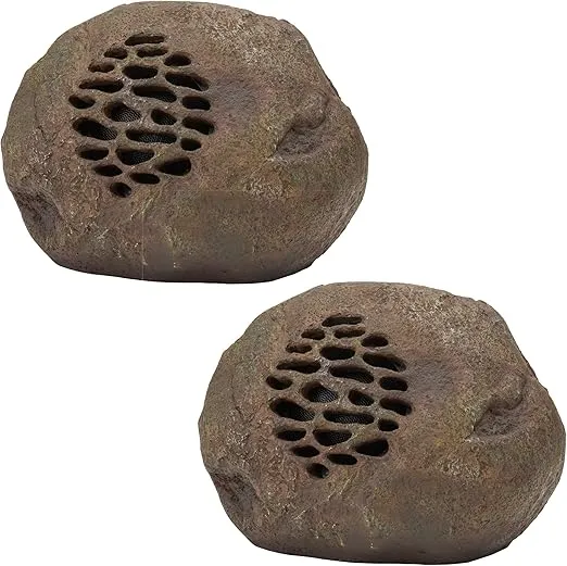 Alpine Corporation Waterproof Bluetooth Solar-Powered Outdoor Wireless Rock Speaker – Set of 2