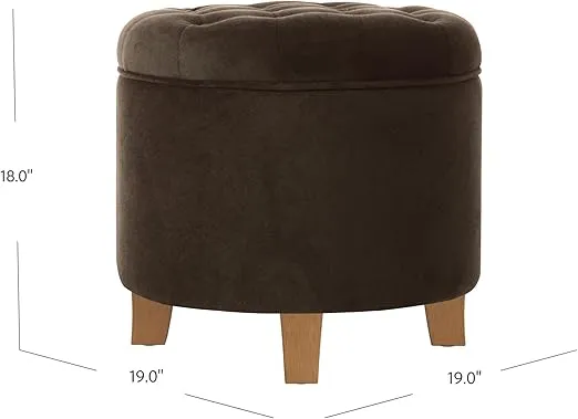 HomePop Home Decor | Upholstered Round Velvet Tufted Foot Rest Ottoman | Ottoman with Storage for Living Room & Bedroom | Decorative Home Furniture, Chocolate Velvet