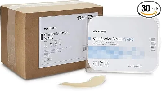 McKesson Skin Barrier Strips for Ostomy Pouch, Water-Resistant Ostomy Supplies, 1/3 in Arc, 30 Count, 1 Pack