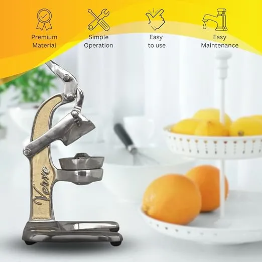 Artisan Crafted Cast Aluminum Professional Grade Manual Hand Press Juicer For Fresh Squeezed Orange, Lemon, Lime, Grapefruit and Citrus Fresh Morning Drinks, or Cooking by Verve CULTURE,Gold