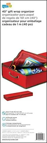 Honey-Can-Do SFT-01598 Wrapping Paper and Bow Storage Organizer, Holiday Red,Large