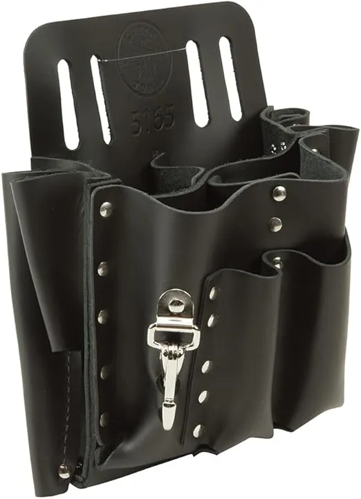 Klein Tools 80118 Electrician Tool Kit with Klein Tools Hand Tools and Eye Protection, Comes in 10-Pocket Leather Tool Pouch, 18-Piece