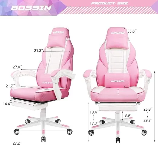 BOSSIN Gaming Chair with Footrest and Massage 400lb Weight Capacity, Big and Tall Gaming Chair for Adults, Ergonomic Heavy Duty Gaming Chair with Large Size Seat and High Back