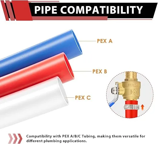 (Pack of 10) EFIELD 1/2 Inch Pex Crimp Brass Full Port Shut-off Ball Valve for Hot and Cold Water, UPC Certified