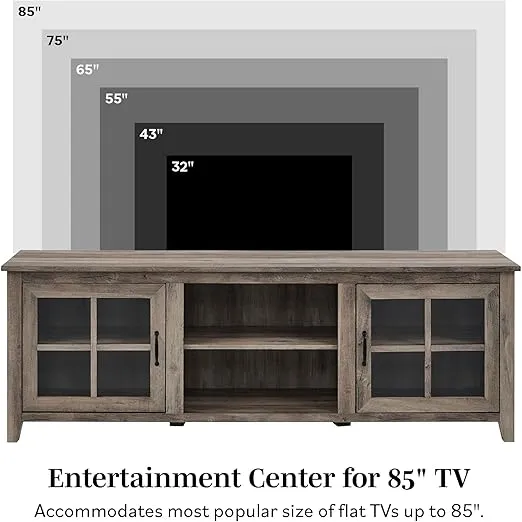 Walker Edison Portsmouth Classic 2 Glass Door TV Stand for TVs up to 80 Inches, 70 Inch, Rustic Oak