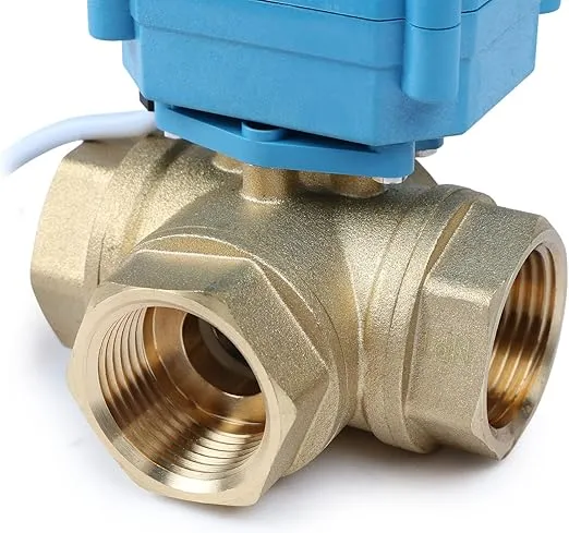 U.S. Solid 1" 3 Way Brass Motorized Ball Valve 110-230VAC - Heavy Duty Multipurpose L Type Water Shutoff Valve - 3 Way Valve with Manual Function, Standard Port