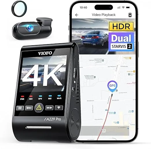 VIOFO A229 Pro 4K HDR Dash Cam, Dual STARVIS 2 IMX678 IMX675, 4K+2K Front and Rear Car Camera, 2 Channel with HDR, Voice Control, 5GHz WiFi GPS, Night Vision 2.0, 24H Parking Mode, Support 512GB Max