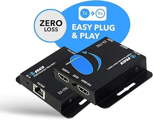 OREI 4K HDMI over Ethernet Extender Over CAT5/CAT6/CAT7, with IR Upto 164 Feet - Loop Out - 4K @ 30Hz 1080P Full HD Signal Distribution (EX-170C)