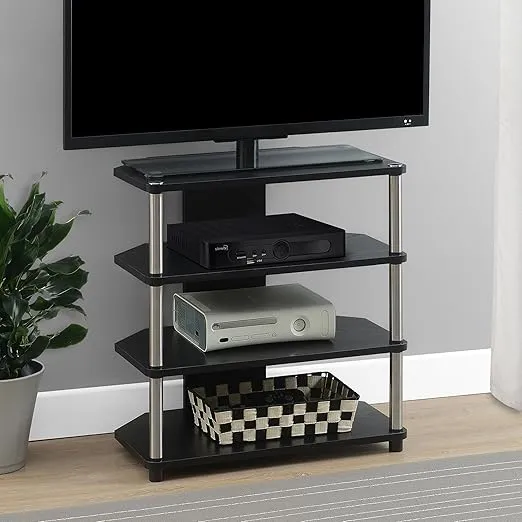 Convenience Concepts Designs2Go Corner TV Stand 23.75" - 4-Tier Entertainment Center for TVs up to 29 Inches, Modern TV Mount with Shelves for Living Room, Black