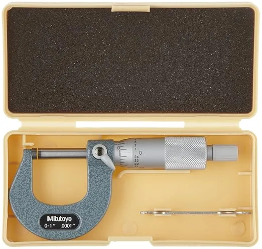 Mitutoyo 103-260 Outside Micrometer, Baked-Enamel Finish, Ratchet Stop, 0-1" Range, 0.0001" Graduation, +/-0.0001" Accuracy