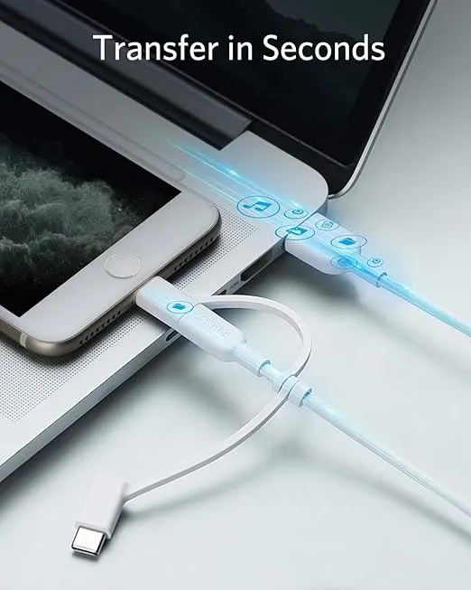 Anker Powerline II 3-in-1 Cable, Lightning/Type C/Micro USB Cable for iPhone, iPad, Huawei, HTC, LG, Samsung Galaxy, Sony Xperia, Android Smartphones, and More(3ft, White)