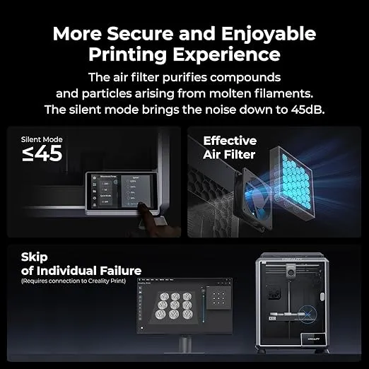 Creality K1C 3D Printer, 600mm/s Fast Speed Auto Leveling 3D Printers with AI Camera for 300°C Printing, Switchable Silent Mode Reliable Carbon Fiber 3D Printing 220 * 220 * 250mm