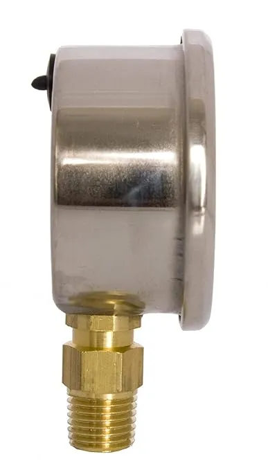 2" Oil Filled Vaccum Pressure Gauge - Stainless Steel Case, Brass, 1/4" NPT, Lower Mount Connection, 30HG/0