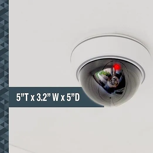 SABRE Fake Dome Security Camera, Flashing Red Light For Nighttime Visibility, Realistic Design Deters Intruders, Battery Operated, No Wiring Required, Fake Dummy Camera, White