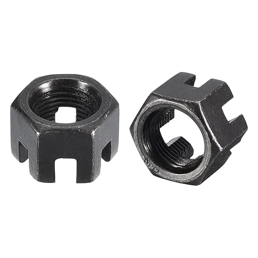 Hexagon Slotted Nuts with Fine Thread, M24 x 1.5mm GB58 Carbon Steel Hex Castle Nuts Black - Pack of 2