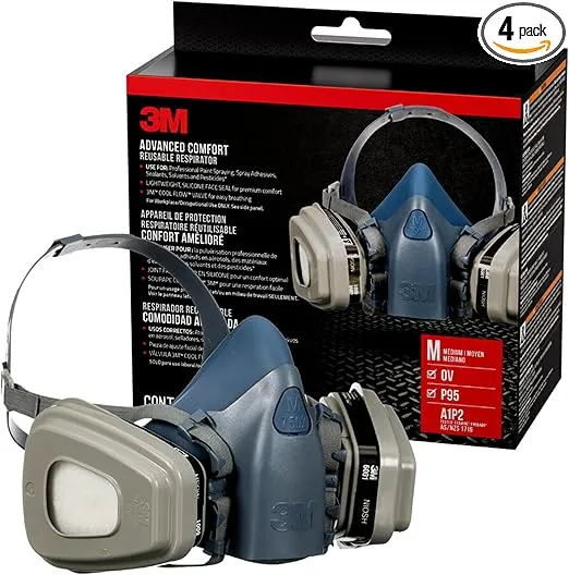 3M P95/OV Advanced Comfort Reusable Respirator 7512, Professional Paint Respirator, Medium Size, NIOSH-APPROVED Organic Vapor Cartridge & P95 Rated Filters, Features 3M Cool Flow Valve (7512PA1-A-PS)