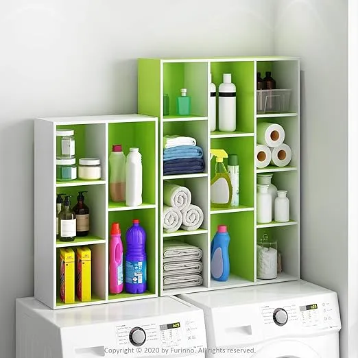 Furinno Luder Bookcase / Book / Storage , 5-Cube, White/Green