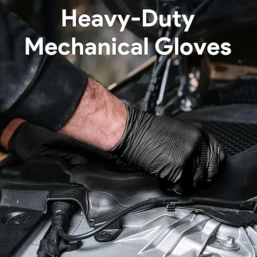 WECARE 8 Mil Nitrile Gloves - Heavy Duty Mechanic Gloves, with Diamond Grip - Powder and Latex Free Disposable Gloves