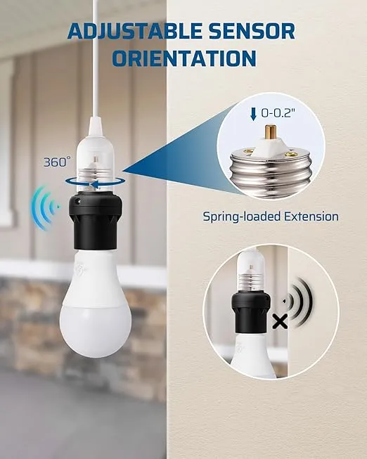DEWENWILS Light Sensor Socket, Dusk to Dawn Light Socket Adapter, 360° Sensor Rotation, E26/E27 Light Bulb Sockets for Porch Light, Wall Light, Compatible with LED/INC/CFL/Halogen Bulbs, 2 Pack