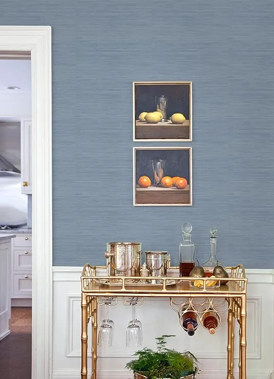 NuWallpaper x Social Social Classic Faux Grasscloth Peel and Stick Wallpaper, Mineral Blue