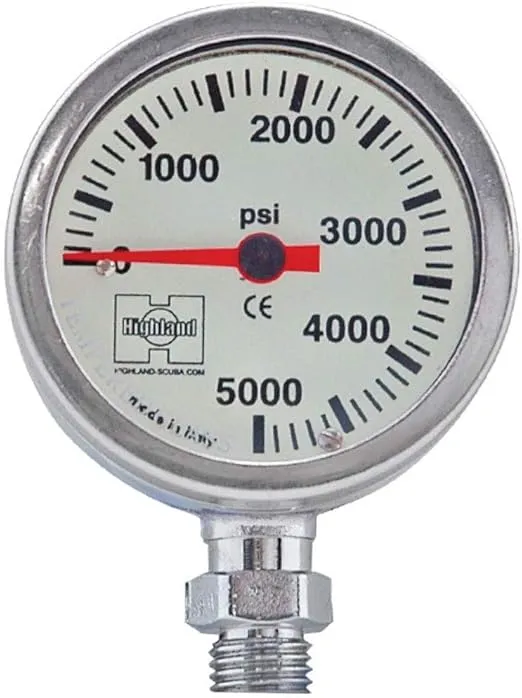 Highland by XS Scuba Brass/Glass Pressure Gauges - 2.0" - PSI