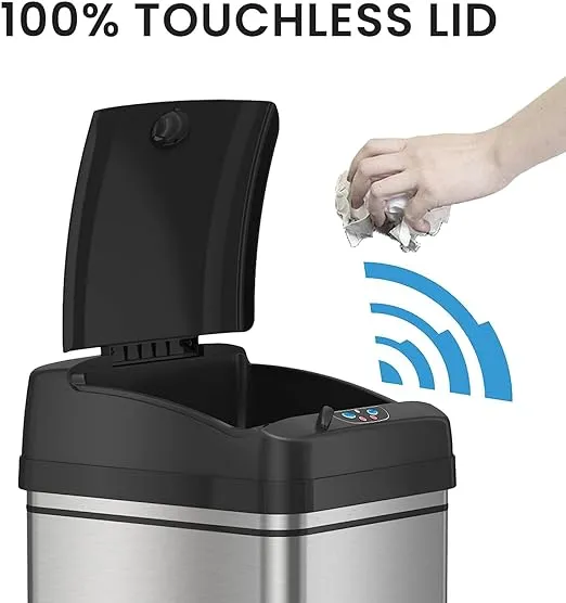 iTouchless 13 Gallon Stainless Steel Kitchen Trash Can with AbsorbX Odor Filter System, Powered by Batteries (not Included) or Optional AC Adapter (Sold Separately)