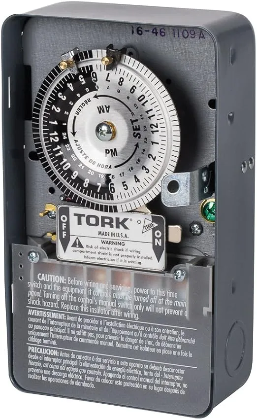 NSi Industries TORK 1109A Indoor 40-Amp Multi-Volt Mechanical Lighting and Appliance Timer - 24-Hour Programming - Multiple On/Off Settings - 120/208-277-Volt - Grey 2.9 x 4.7 x 7.9 inches