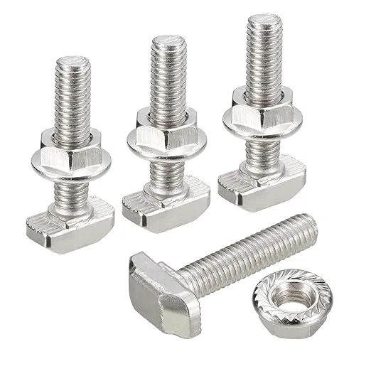 uxcell M6x30mm T Slot Drop-in Bolt and M6 Hexagon Flange Nut Set, 20 Sets Hammer Head T-Bolt T Shape Stud Sliding Screw for 30 Series Aluminum Profile