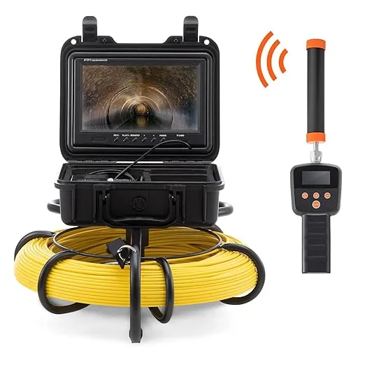 VEVOR Sewer Camera with 512Hz Locator,300 ft/91.5 m, 9" Pipeline Inspection Camera w/DVR Function, IP68 Camera w/12 Adjustable LEDs, A 16 GB SD Card for Sewer Line, Home, Duct Drain Pipe Plumbing