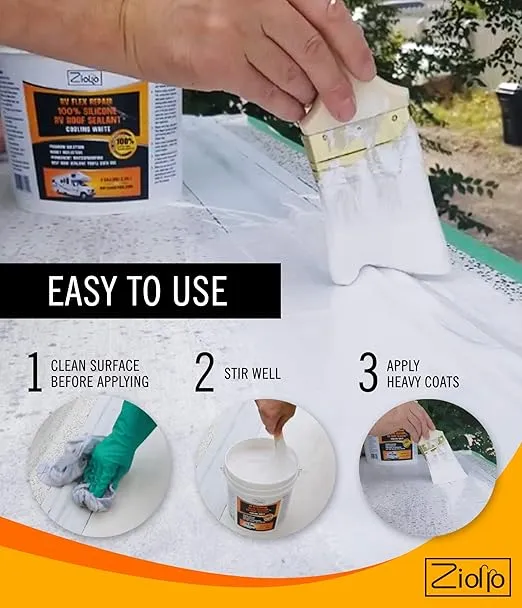 Ziollo RV Flex Repair 100% Silicone RV Roof Sealant - Premium Leak Repair & Waterproofing for Motorhomes, Trailers, and Campers - One Coat, No Priming Needed, 1 Gallon