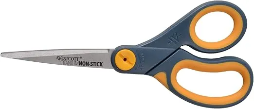 Westcott 8" Straight Titanium Bonded Non-Stick Scissors with Adjustable Glide Feature, Grey/Yellow (14849)