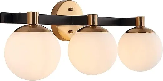JONATHAN Y JYL3542A Modernist Globe 24" 3-Light Metal/Frosted Glass Modern Contemporary LED Vanity Midcentury Glam 2700K LED 4W Bulbs Entryway Lobby Kitchen Bathroom Bedroom Hallway, Brass Gold
