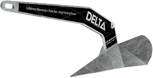 Lewmar Galvanized Steel Delta Anchor 9 lbs. for Boats 12'- 21', Lead ballasted tip for Quick Setting, Integrated Eye for Trip line, Measures 20-1/4" L x 9" W x 9" H - 2020202222