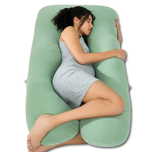 QUEEN ROSE Cooling Pregnancy Pillows, U Shaped Full Body Maternity Pillow for Pregnant Support, Rayon Derived from Bamboo, Buttery Soft, Super Breathable for Hot Sleeper, Green