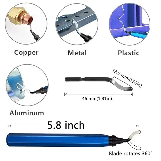 Deburring Tool with 10Pcs HSS Blades - Deburring Tool for Metal, Aluminum, Copper, Plastic Pipe, 3D Printing, Brass