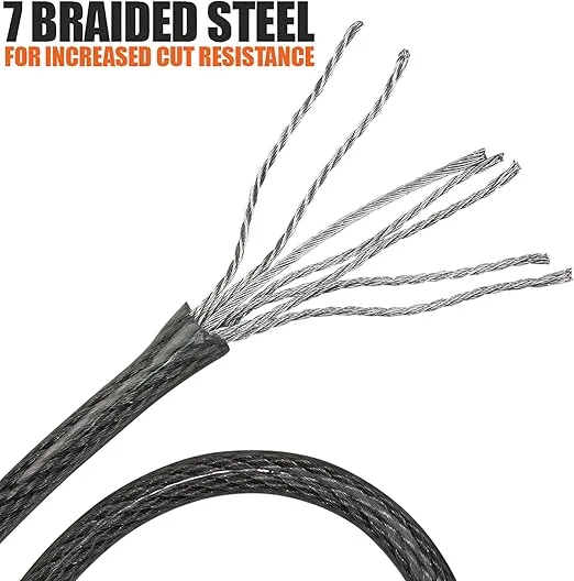 BV Heavy-Duty 15FT Security Cable Lock with Loops - 10mm (3/8 Inch) Cut-Resistant Braided Steel Cable - Versatile & Weatherproof - Bike Lock Cable, Security Chain for Padlock, Chain Lock, Wire Lock