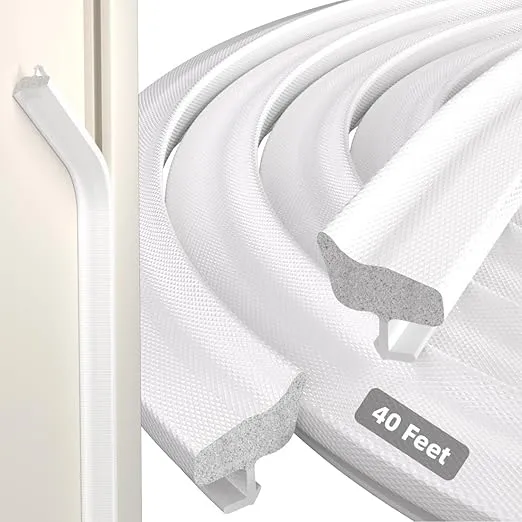 ESUFEIR 40Feet Door Weather Stripping Door Seal Strip,Kerf Weather Stripping Sound Proof Door Strips for Door Soundproofing,Foam Door Insulation Strip for Interior Door Frame Draft Stopper (White)