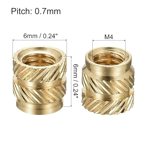 uxcell Knurled Insert Nuts, 120Pcs M4 x 6mm L x 6mm OD 3D Printing Brass Nuts Female Threaded Inserts Brass Heat Set Insert Embedment Nut