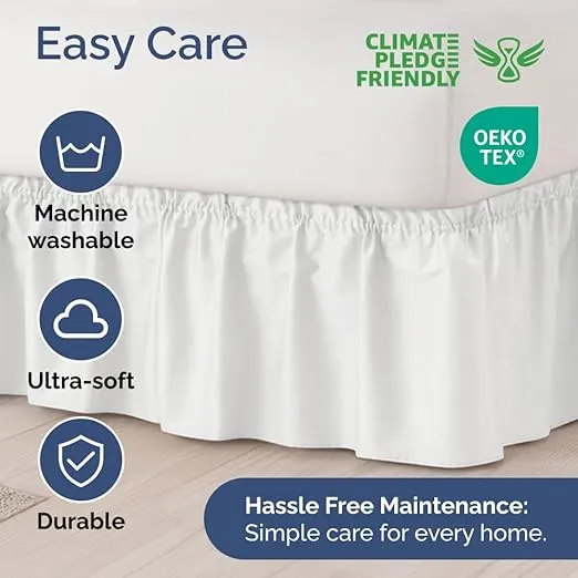 Wrap Around Dust Ruffle Bed Skirt – White - Bed Skirt for Full Size Beds with 15 in. Drop – Easy Fit Elastic Strap - Pleated Bedskirt with Brushed Fabric - Wrinkle Free, Machine Wash - by CGK Linens