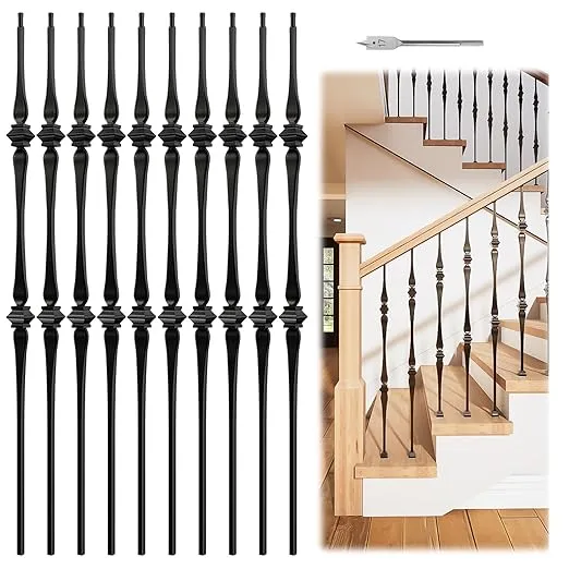 Muzata 10Pack 44'' Wrought Iron Balutser Hollow Double Spoon Metal Stair Spindles for 1/2" Square Metal Stair Iron Balusters for Staircase Interior Decorative Stair Deck Railing WT31