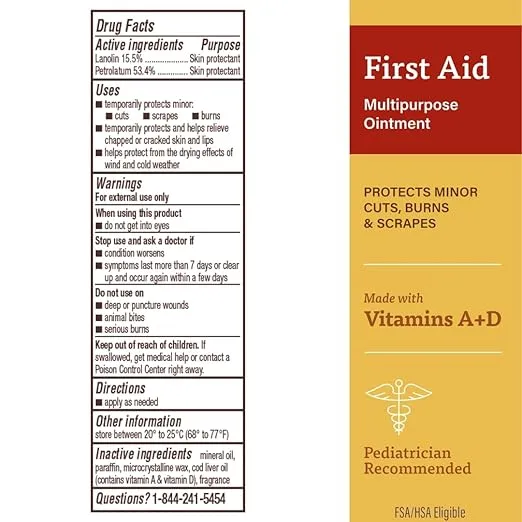 A+D First Aid Ointment, Multipurpose Dry Skin Moisturizer and Skin Protectant, 1.5 Oz (Pack of 3)