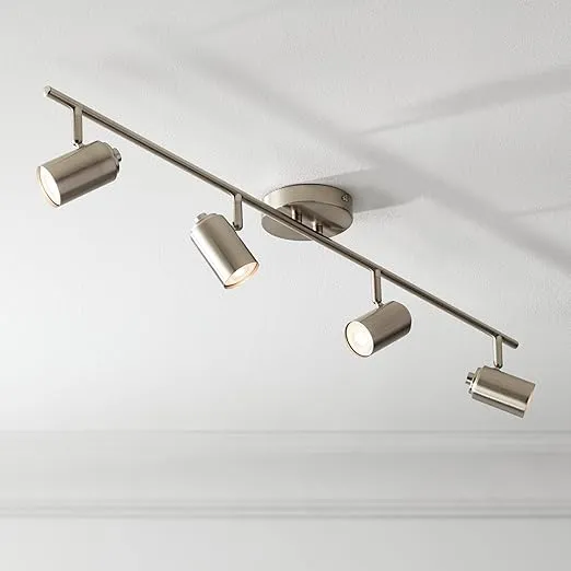 Pro Track Vester 4-Head LED Ceiling Track Light Fixture Kit Spot-Light GU10 Dimmable Directional Silver Brushed Nickel Finish Modern Kitchen Bathroom Living Room Dining Hallway Decor House 40" Wide