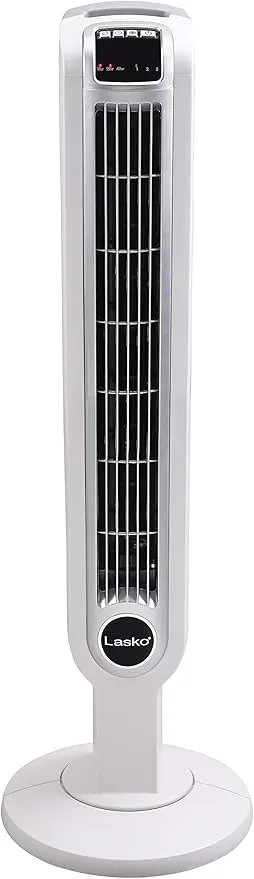 Lasko Portable 36" Oscillating 3-Speed Tower Fan with Remote Control and Timer for Bedroom and Home Office, White, 2510